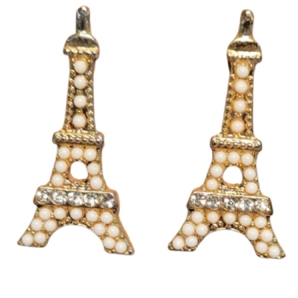 Gold Eiffel Tower Earrings Vintage - Picture 4 of 4